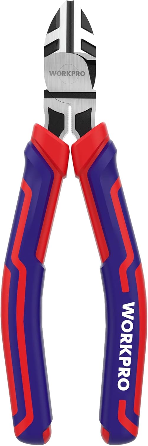 WORKPRO 7-Inch Diagonal Pliers in CRV Steel for Cutting Wires. Bi-material Handle Comfort Grip