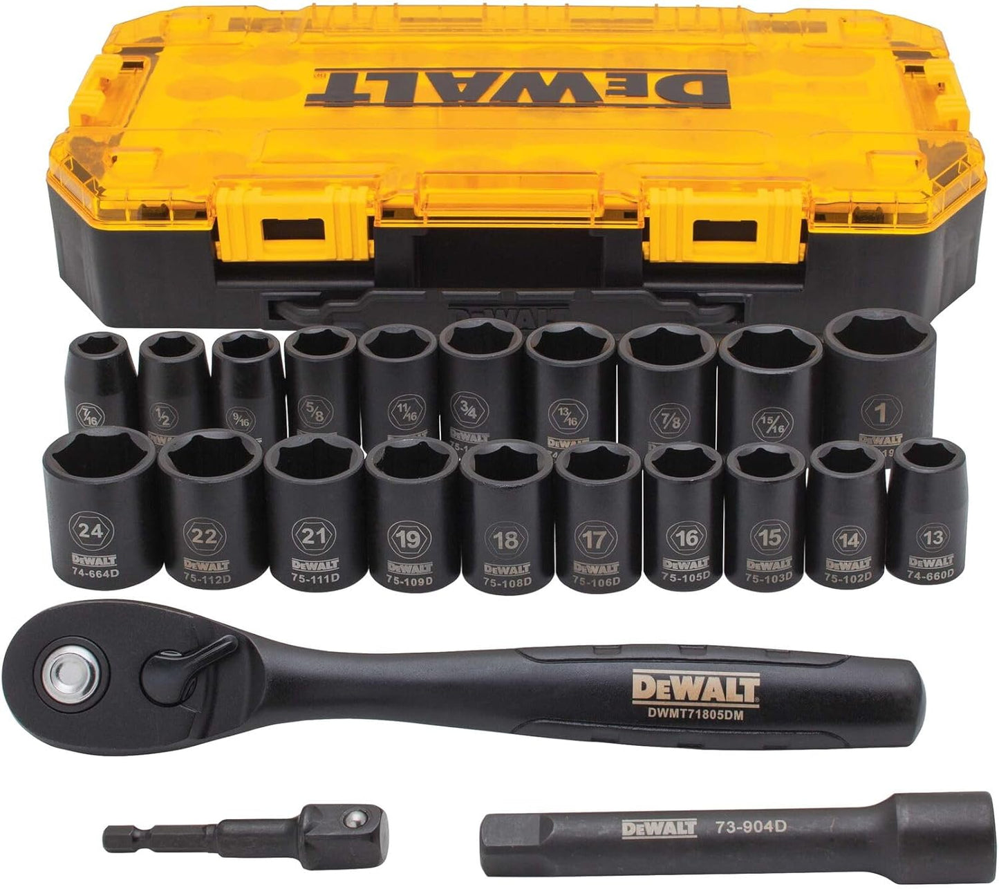 DEWALT Impact Socket Set with Ratchet. Metric/SAE. 1/2 Drive. 23-Piece Set with Case (DWMT74739)? ?