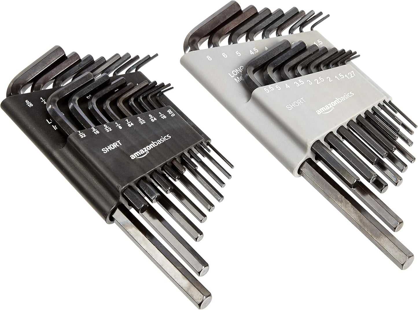 Amazon Basics Allen Wrench/Hex Key Set. SAE & Metric Sizes. Chrome Vanadium Steel. 2 Organized Holders. 36-Piece Set