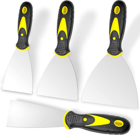 Putty Knife. 4Pcs Spackle Knife Set (2. 3. 4. 5 in). Stainless Steel Paint Scraper. Taping Knife Tool for Repairing Drywall. Removing Wallpaper. Applying Putty. Plaster. Cement. Adhesive
