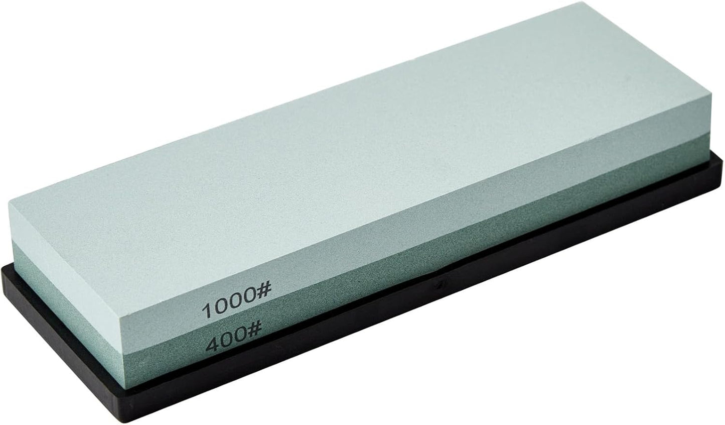 Knife Sharpening Stone with Non-slip Rubber Base. 400/1000 Grit Premium Whetstone. Double-Sided Knife Sharpener for Kitchen. Waterstone for Honing Blades Manually