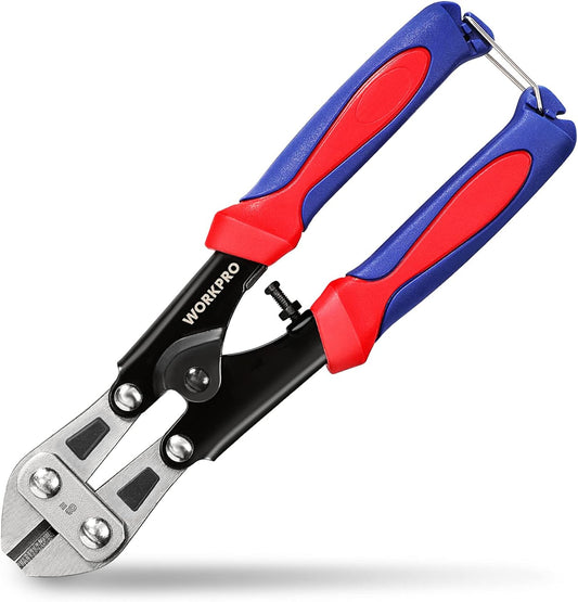 WORKPRO Mini Bolt Cutter 8-inch. Spring Loaded Small Heavy Duty Wire Cable Cutter. Snips Clippers with Soft Anti-Slip Handle