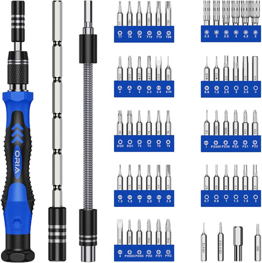 ORIA Precision Screwdriver Set. 61 in 1 Small Screwdriver Set with 57 Precision Bits. Portable Repair Tool Kit. Magnetic Screw Driver Kit with Extension Rod for Smartphone. PC. Watch.Toys. Blue