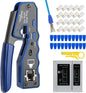 RJ45 Crimp Tool Kit Pass Thru Ethernet Crimper for Cat5e Cat6 Cat6a 8P8C Modular Connectors. All-in-One Cat6 Crimping Tool and Tester(9V Battery Not Included)