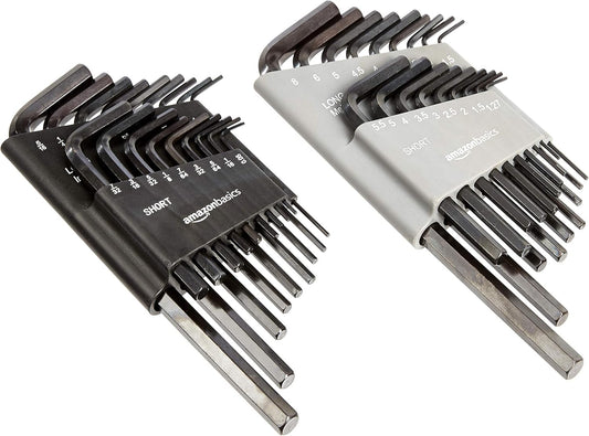 Amazon Basics Allen Wrench/Hex Key Set. SAE & Metric Sizes. Chrome Vanadium Steel. 2 Organized Holders. 36-Piece Set